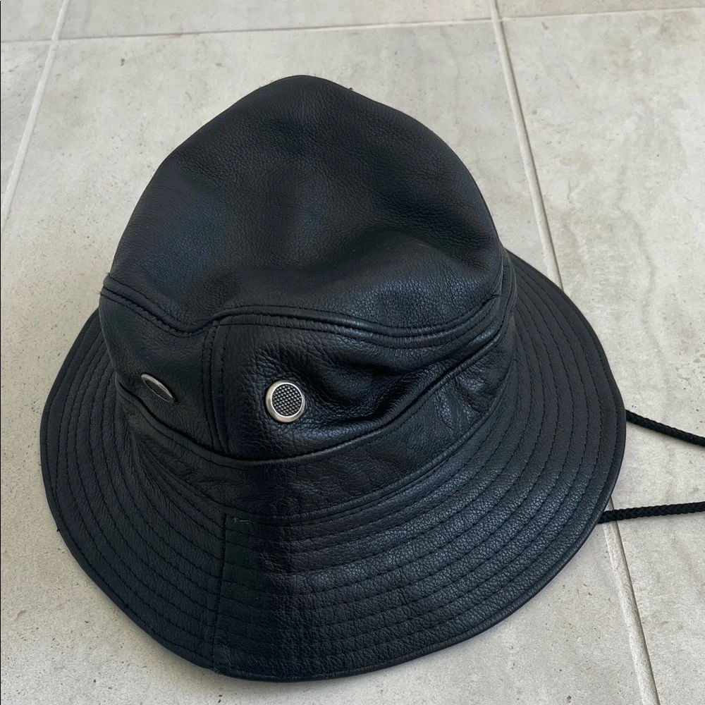 Men's Black Leather Bucket Hat - Picture 1 of 3